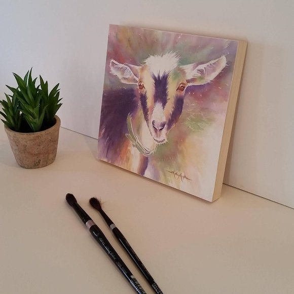 Goat Watercolor Print-Mounted on wood panel - Picture 6 of 6